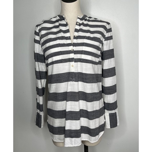 Merona Striped Tunic Top 100% Cotton Dark Gray & White Medium - Picture 1 of 11